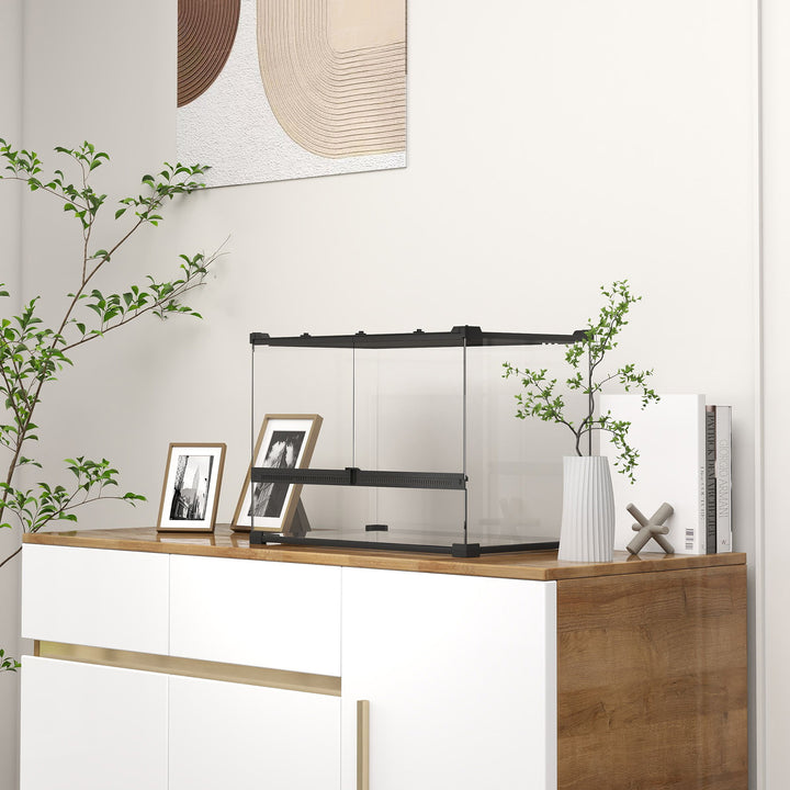 Glas krybdyrterrarium med hævet og vandtæt bund og knaplås