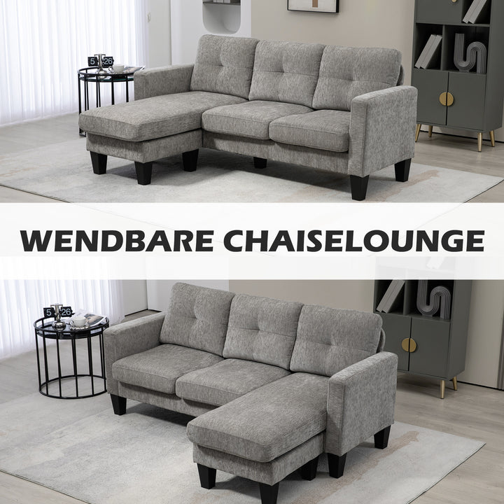 Hjørnesofa, hjørnesofa med vendbar chaiselong, L-formet sofa, polstring i linnedlook, 186 x 130 x 84 cm, brun