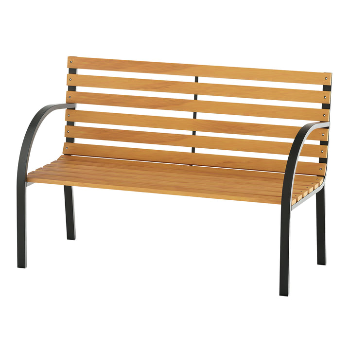 Havebænk, parkbænk, 2-personers, have, stål + fyrretræ, natur, B122 x D60 x H83 cm