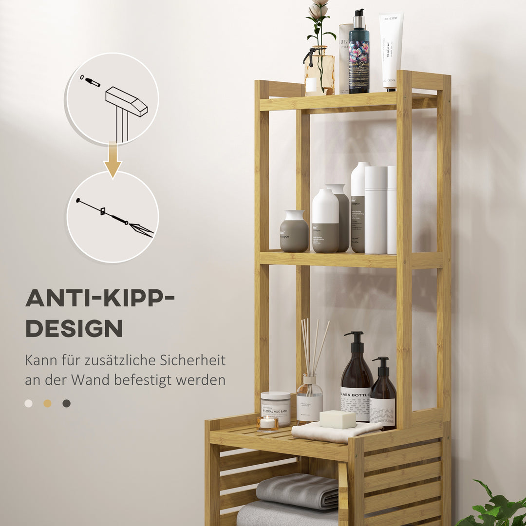 Badeværelseshylde, 3 hylder, 1 skab, 38,5 cm x 33 cm x 170 cm, natur