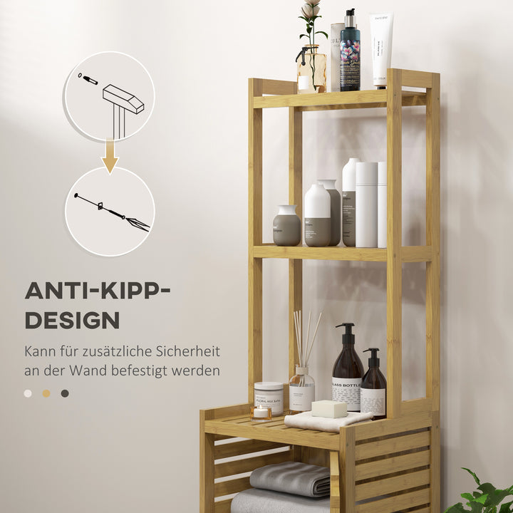 Badeværelseshylde, 3 hylder, 1 skab, 38,5 cm x 33 cm x 170 cm, natur