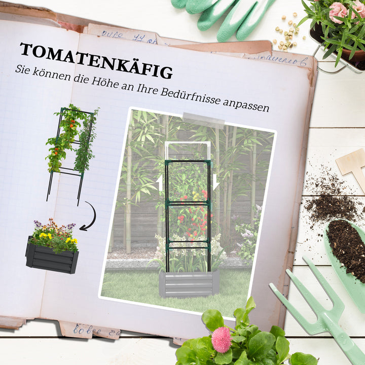 Højbed med espalier, plantekasse med klatrehjælp, åben bund, vejrbestandig, 61 cm x 61 cm x 140 cm, mørkegrå