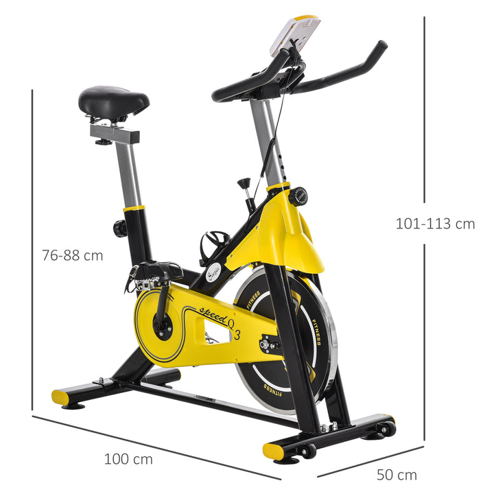 Cykeltræner højdejusterbar motionscykel fitnesscykel rulletræner med remtræk lcd-display stål abs gul + sort 45,5 x 100 x 101-113 cm