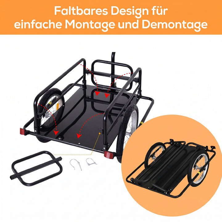 Sammenklappelig cykeltrailer, lasttrailer med kobling, kobling og reflekser, transportvogn, lasteevne op til 40 kg, transporttrailer til camping, shopping, flytning, 155 x 71,5 x 77 cm