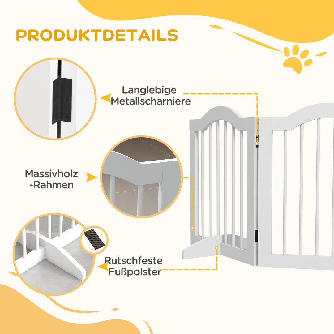 Foldbar hundegitter, 4 paneler, til trapper, gange, døre, mdf/massivt træ, hvid