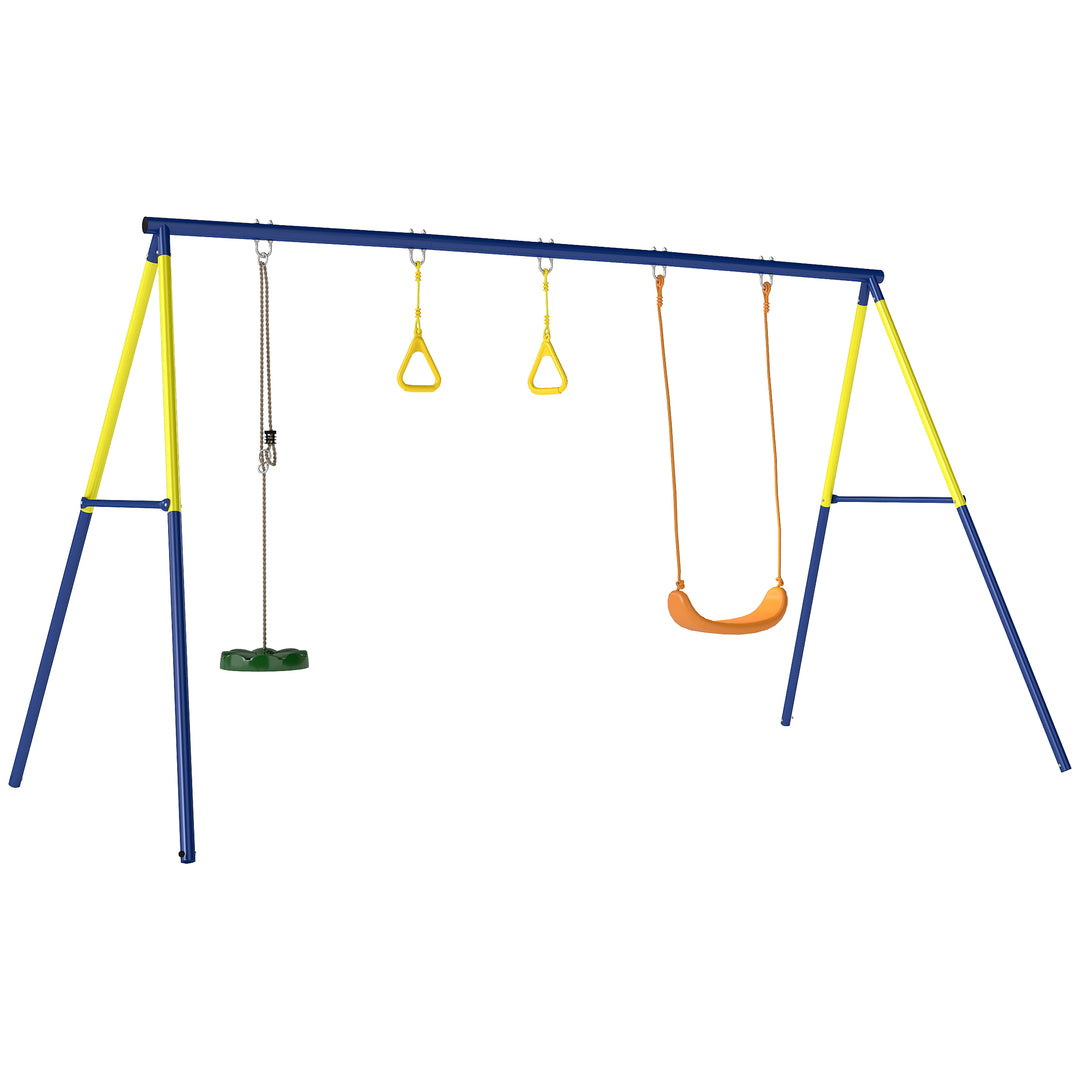 Gyngesæt op til 150 kg, 3-i-1 børnegyngesæt med klassisk gynge, gymnastikringe, stågynge, 285x160x181 cm