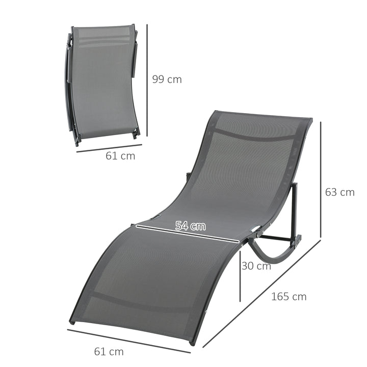 Sæt med 2 liggestole, havestole, stofstole, ergonomiske lænestole, aluminium, Texteline, mørkegrå, 165 x 61 x 63 cm