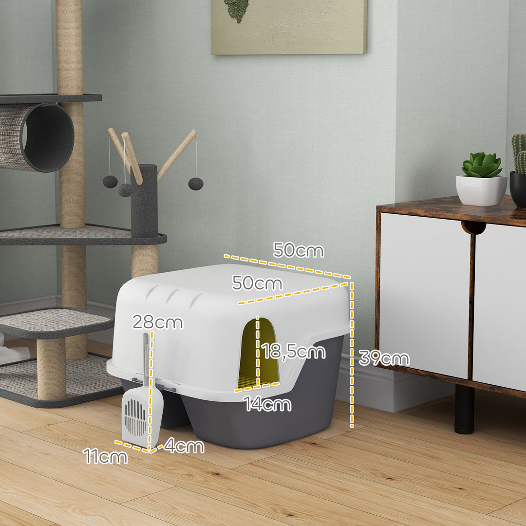 Kattebakke med låg og ske, nem at rengøre, aflåselig, hvid