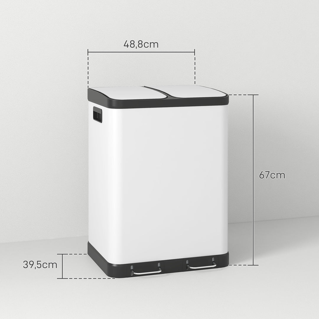 Dobbeltrums affaldsbeholder, 2 x 30L, fingeraftryksresistent, pedal, aftagelige indvendige spande, grå