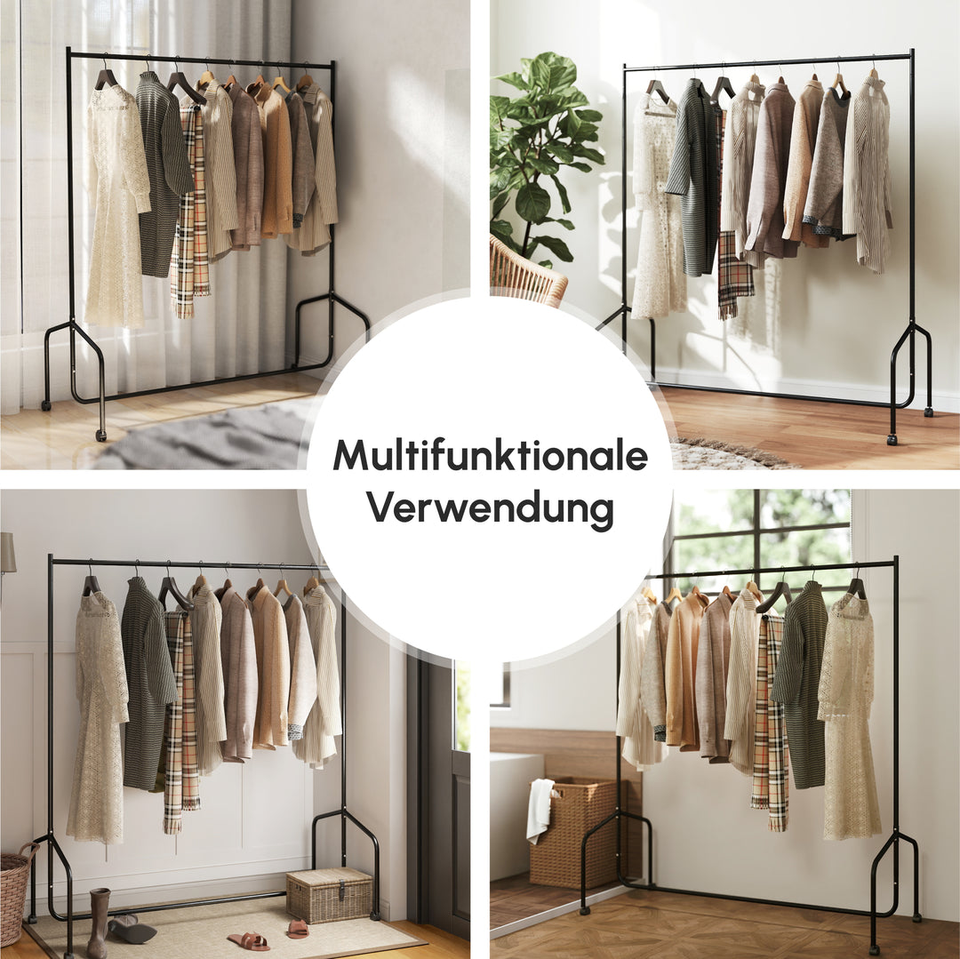 Tøjstativ tøjvogn vasketøjsstativ rullegarderobe frakkestativ (150 x 60 x 170 cm)