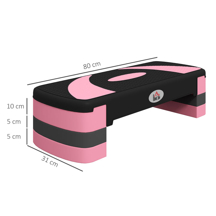 Aerobic stepper, højdejusterbar, 80 x 31 x 10/15/20 cm, op til 150 kg, sort/pink/grå
