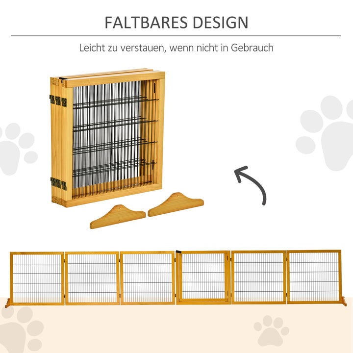 Foldbar hundegitter, 432 x 36 x 70 cm, fyrretræ, gul