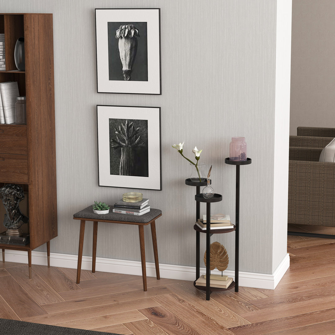 Blomsterstativ, 5 niveauer, til indendørs og udendørs brug, stål + fyrretræ, 28 x 28 x 87 cm, brun/sort