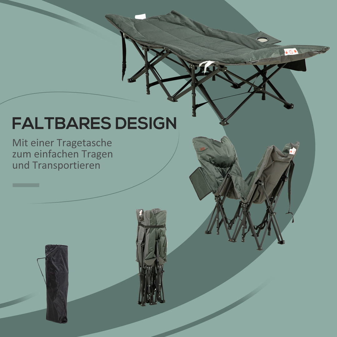 Foldbar liggestol med ryglæn, der kan lænes tilbage og kopholder, op til 120 kg, 68 x 186 x 48 cm, grå