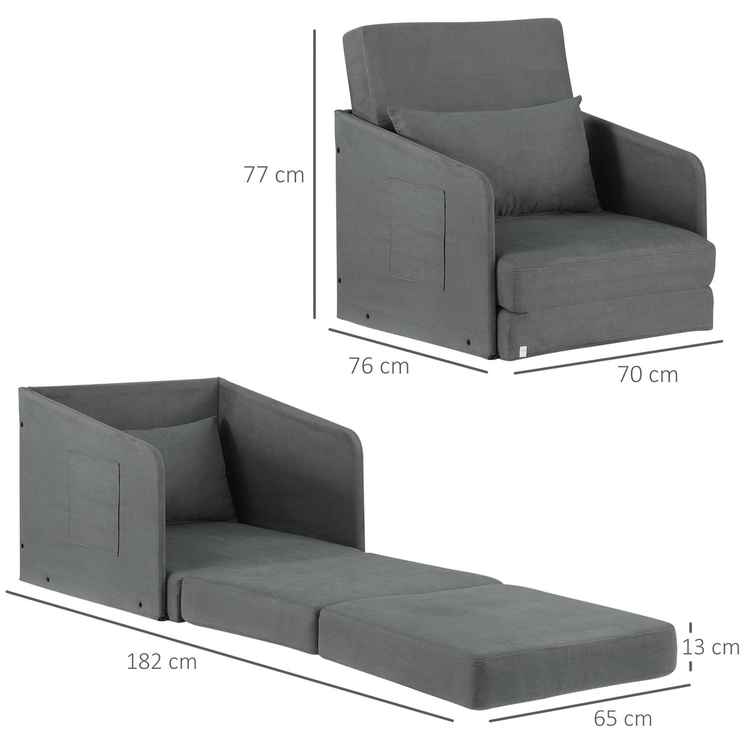 Sovesofa enkeltsofa vaskbart betræk 2 sidelommer pude metalgrå 70 x 76 x 77 cm