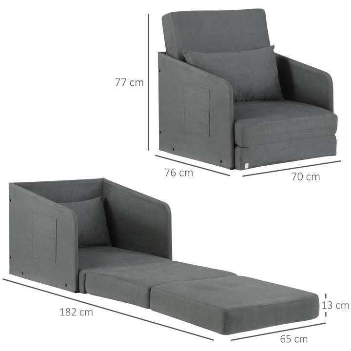Sovesofa enkeltsofa vaskbart betræk 2 sidelommer pude metalgrå 70 x 76 x 77 cm
