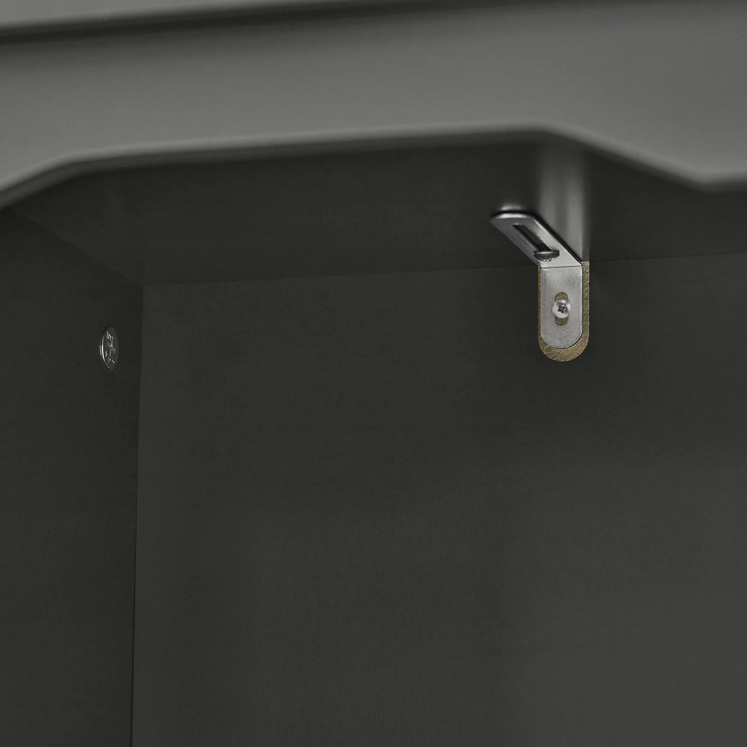 Højt badeværelsesskab med 3 hylder, 1 dør og 1 skuffe, L35 cm x D30 cm x H170 cm, grå