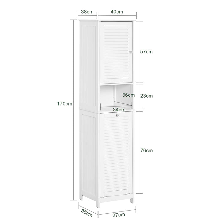 Højt skab med indbygget vasketøjskurv, 38D x 40W x 170H cm, hvid