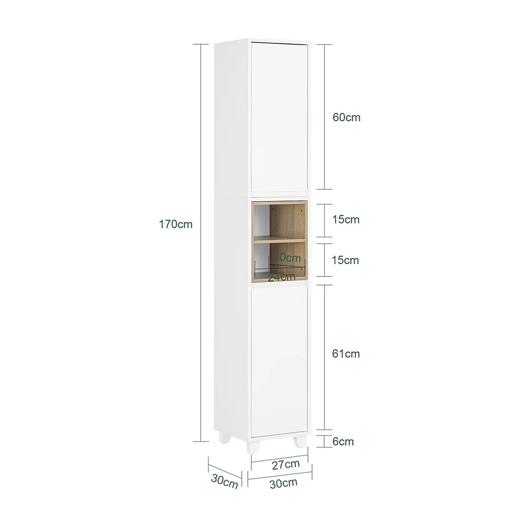 Elegant skab til badeværelset, minimalistisk design, 170x30x30 cm, hvid