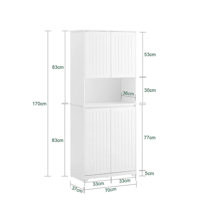 Stort skab til badeværelset med indbygget vasketøjskurv, H170xB37xD70 cm, hvid