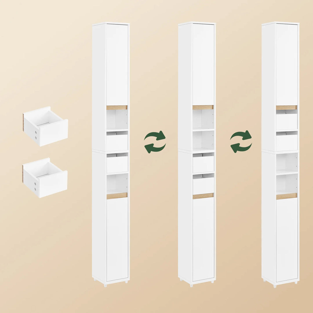 Stilfuldt badeværelsesskab til smalle rum i hvid (20 x 20 x 96 cm)