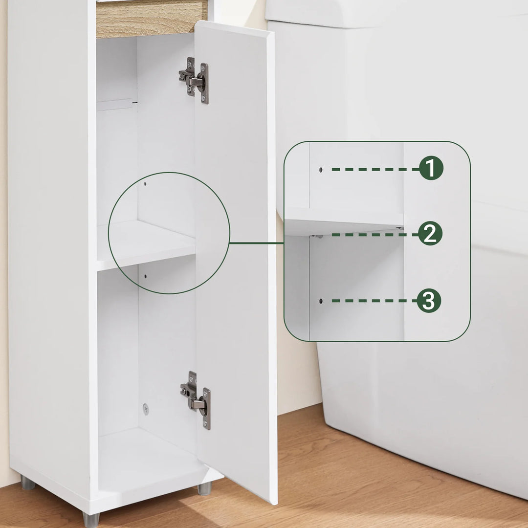 Stilfuldt badeværelsesskab til smalle rum i hvid (20 x 20 x 96 cm)