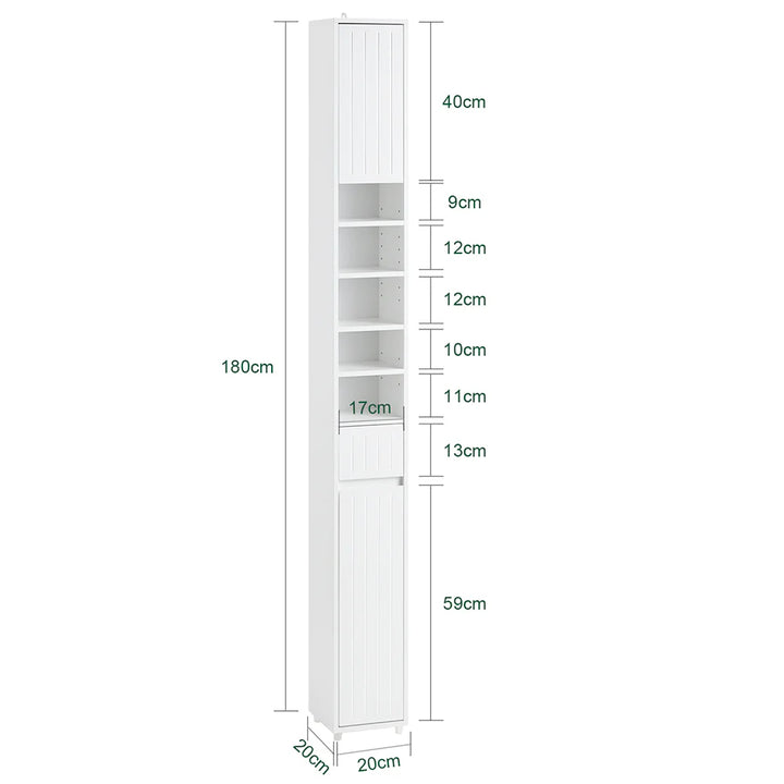 Smalt badeværelsesskab med masser af opbevaring, L20xB20xH180cm