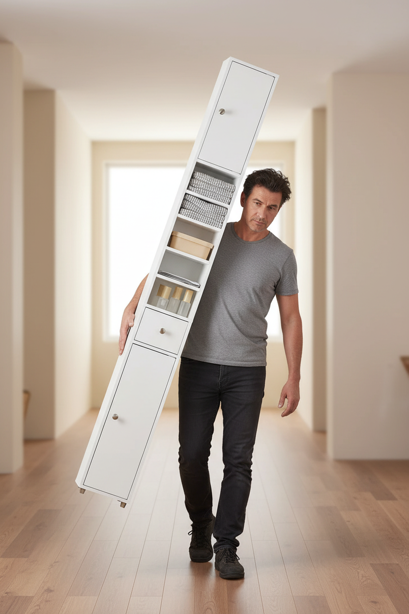 Højt, smalt, pladsbesparende badeværelsesskab, L20xB20xH180 cm, hvid