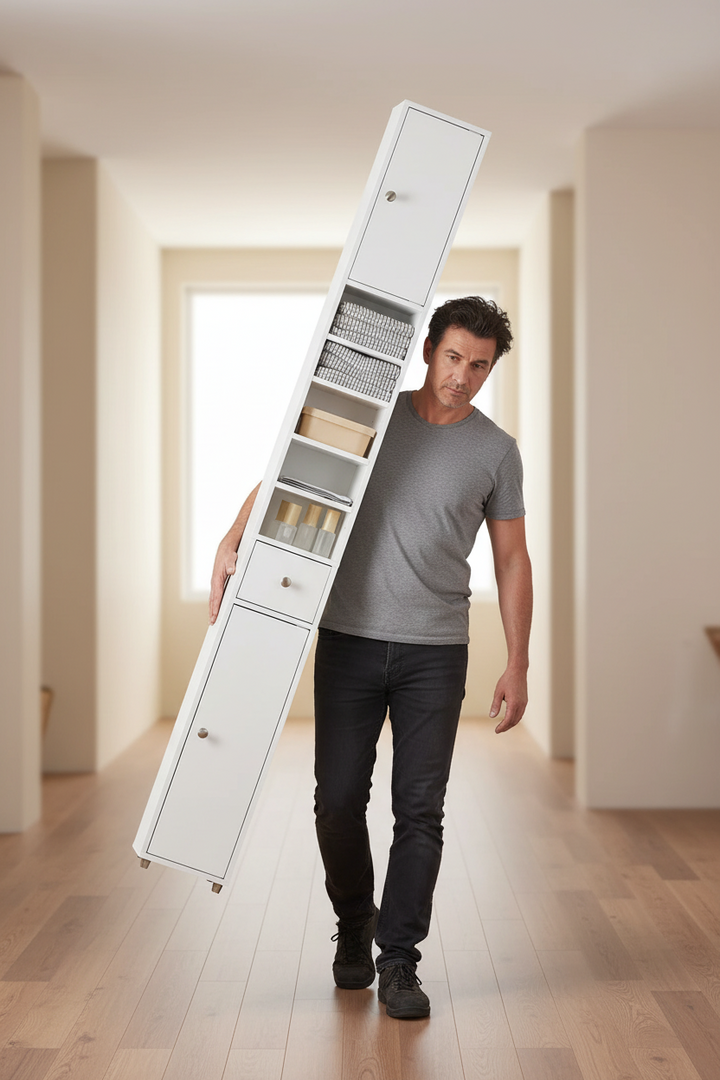 Højt, smalt, pladsbesparende badeværelsesskab, L20xB20xH180 cm, hvid