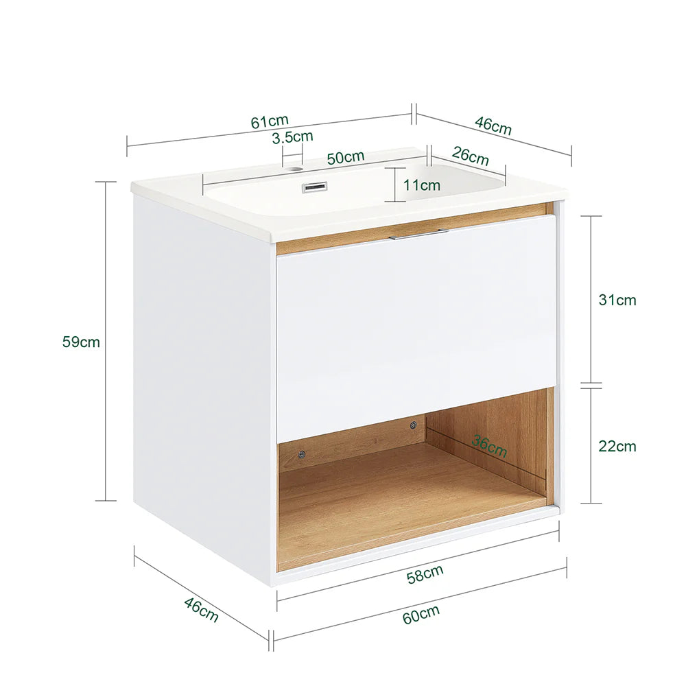 Stilrent underskab med integreret vask, skandi-stil, L61xB46xH59 cm