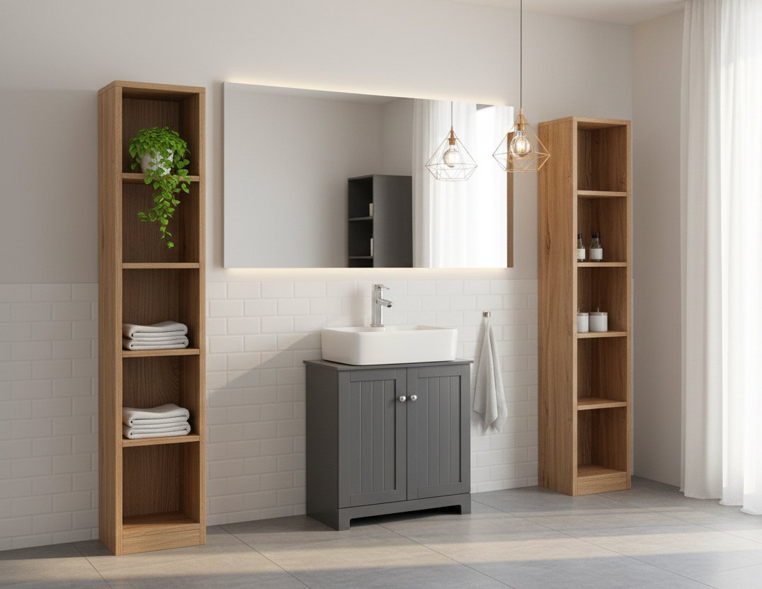 Vaskeskab til badeværelse med 2 døre, 60x30x60 cm, grå