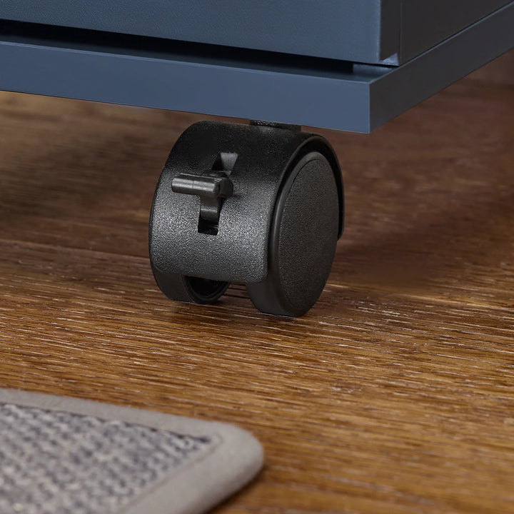 Slankt badeværelsesskab med hjul, D23 cm x L65 cm x H83 cm, blå