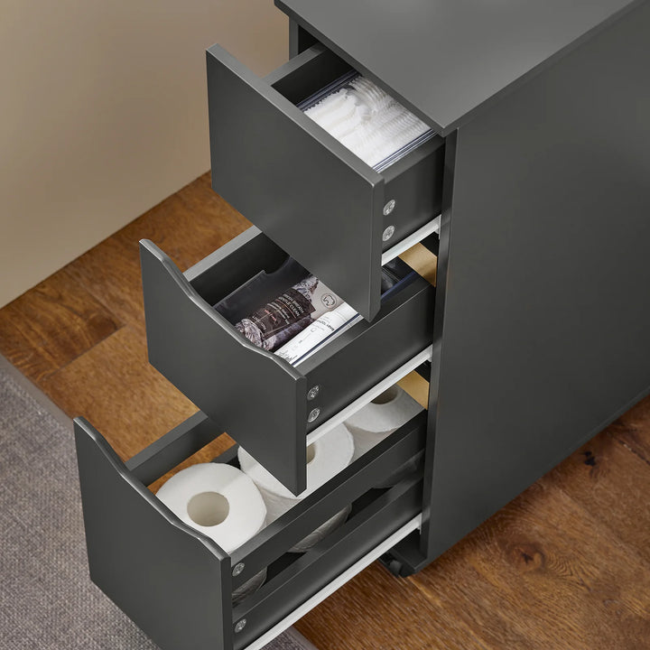 Smal vogn med 3 skuffer, 60 x 20 x 70 cm, mørkegrå