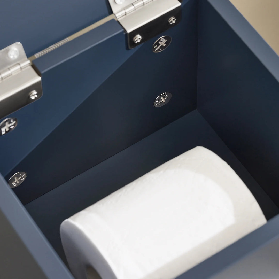 Pladsbesparende blå toiletpapirholder, L22xB20xH81 cm