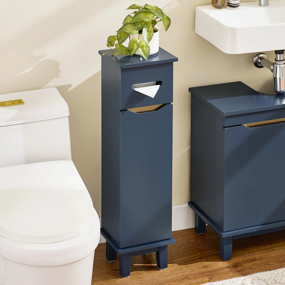 Pladsbesparende blå toiletpapirholder, L22xB20xH81 cm