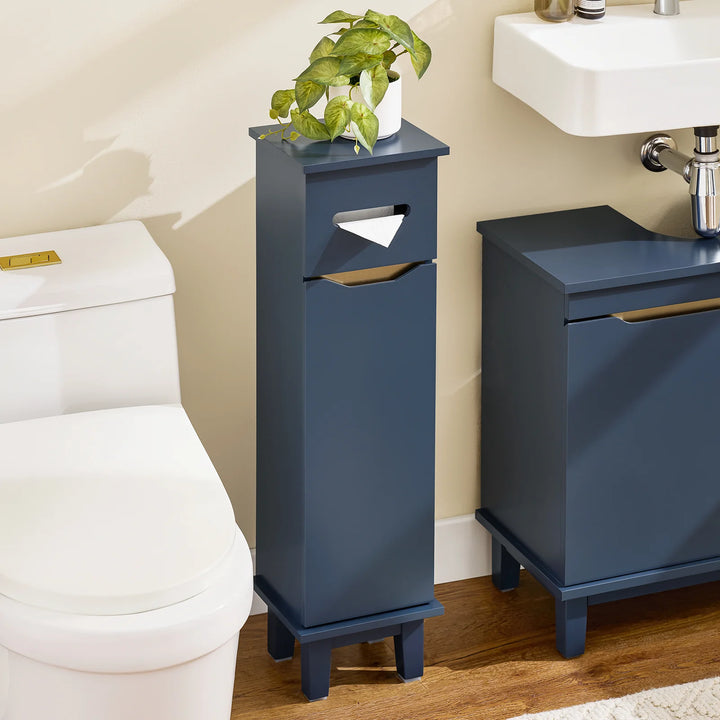 Pladsbesparende blå toiletpapirholder, L22xB20xH81 cm