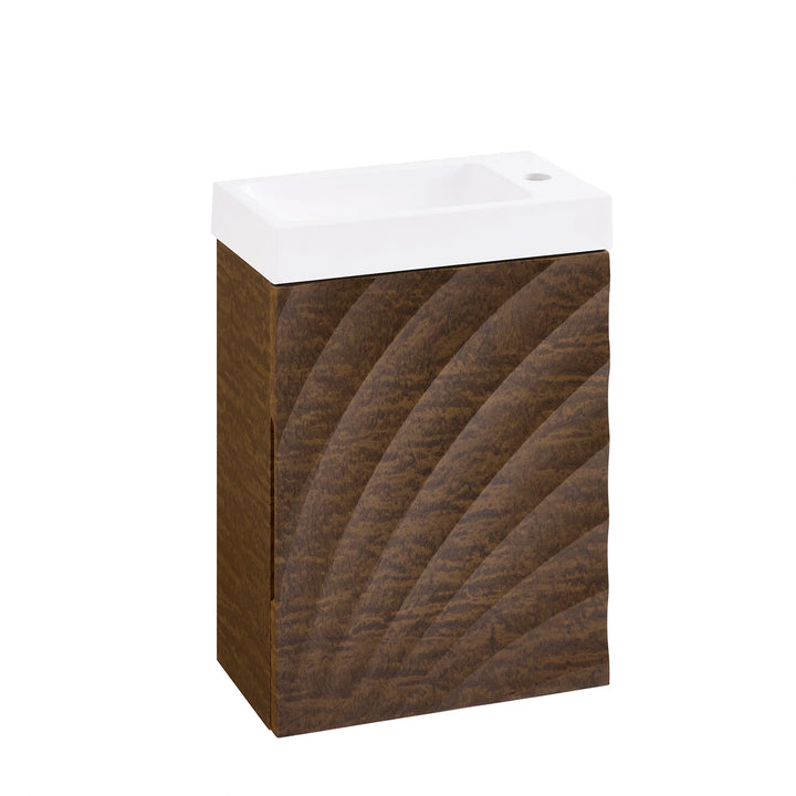 Vægmonteret underskab med keramisk håndvask, L40xB22xH56cm, brun