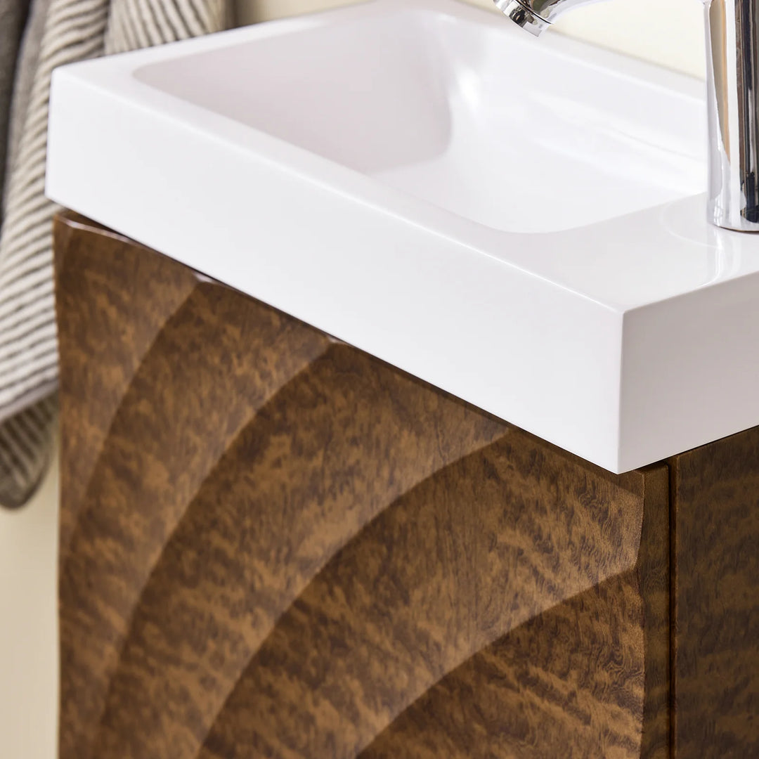 Vægmonteret underskab med keramisk håndvask, L40xB22xH56cm, brun