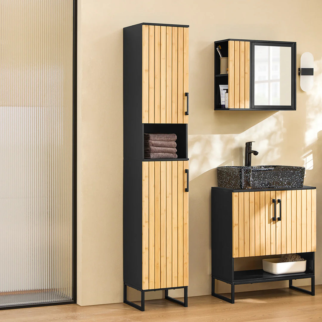 Praktisk underskab i bambus og metal til gæstetoilet eller lille badeværelse (60 cm)