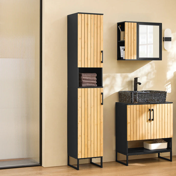 Praktisk underskab i bambus og metal til gæstetoilet eller lille badeværelse (60 cm)