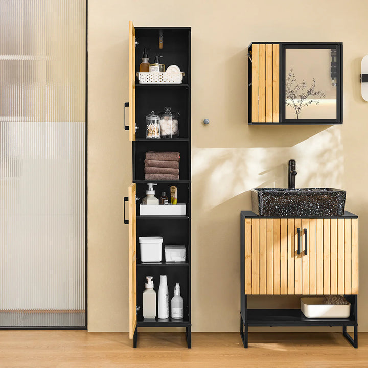 Praktisk underskab i bambus og metal til gæstetoilet eller lille badeværelse (60 cm)