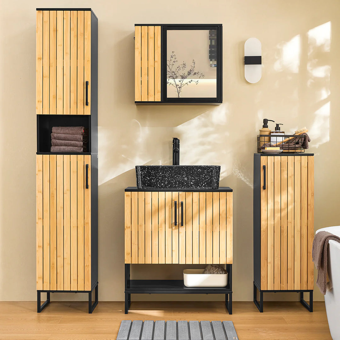 Praktisk underskab i bambus og metal til gæstetoilet eller lille badeværelse (60 cm)