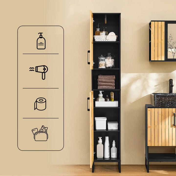 Praktisk underskab i bambus og metal til gæstetoilet eller lille badeværelse (60 cm)