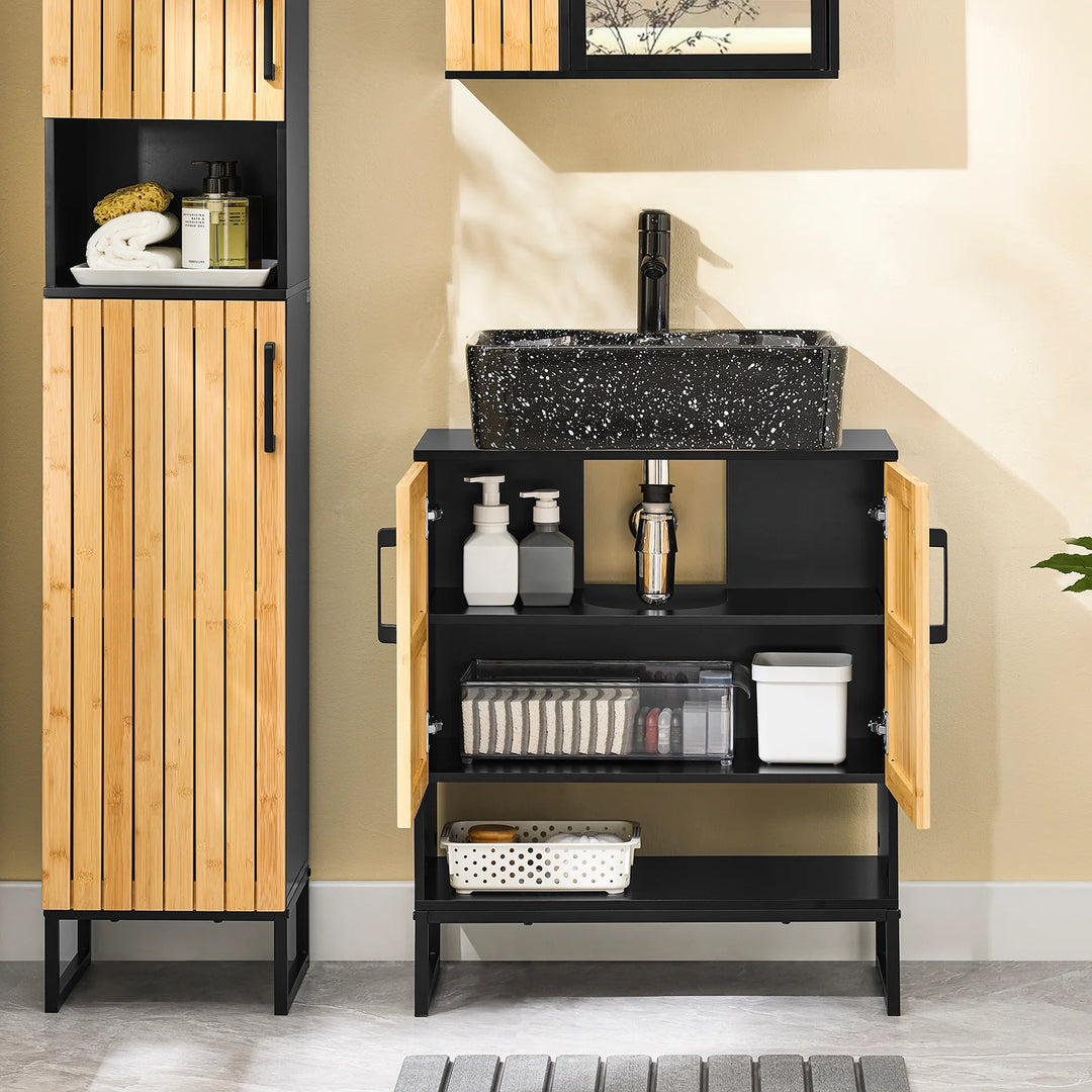 Praktisk underskab i bambus og metal til gæstetoilet eller lille badeværelse (60 cm)