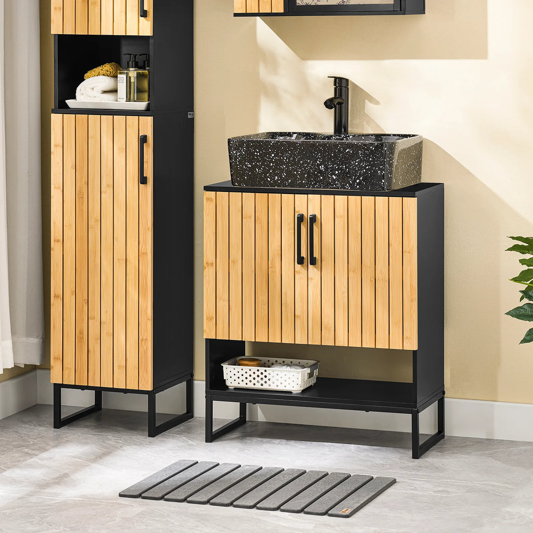 Praktisk underskab i bambus og metal til gæstetoilet eller lille badeværelse (60 cm)