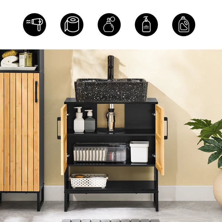 Praktisk underskab i bambus og metal til gæstetoilet eller lille badeværelse (60 cm)