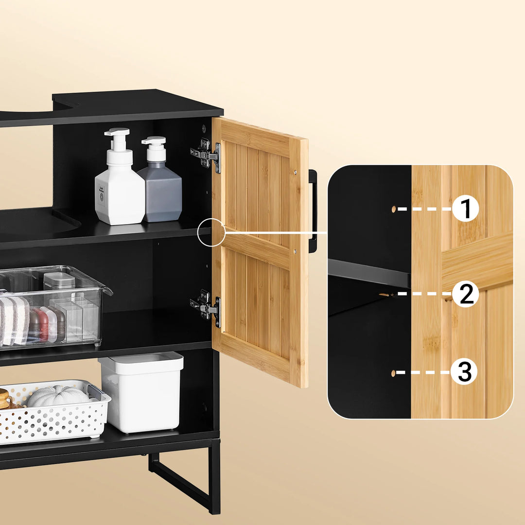 Praktisk underskab i bambus og metal til gæstetoilet eller lille badeværelse (60 cm)