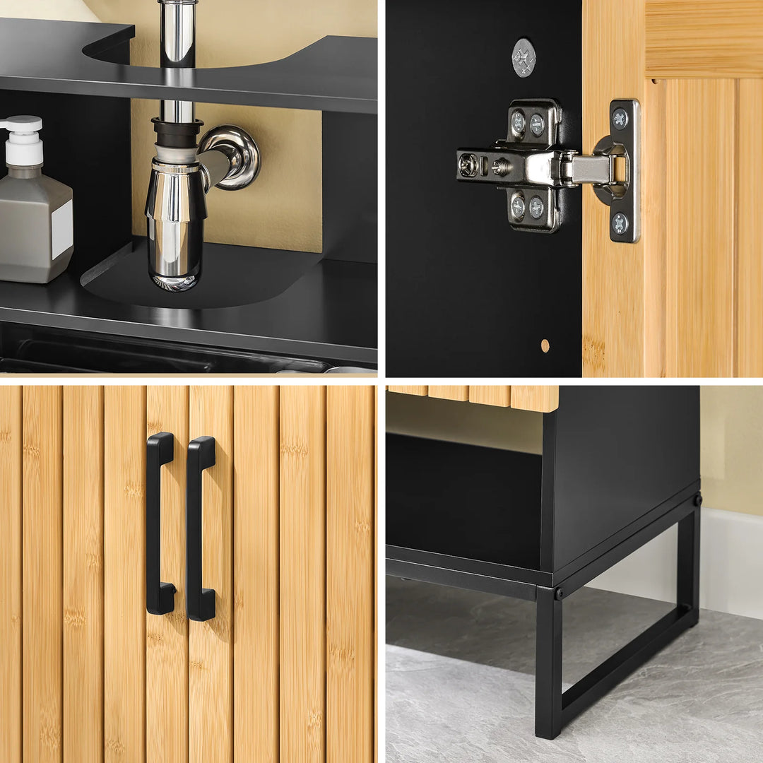 Praktisk underskab i bambus og metal til gæstetoilet eller lille badeværelse (60 cm)