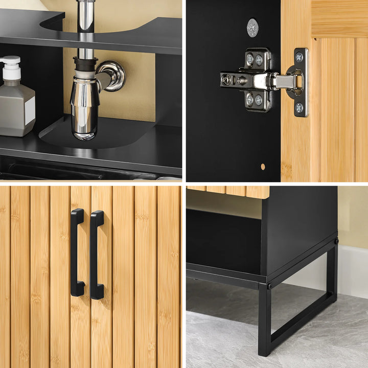 Praktisk underskab i bambus og metal til gæstetoilet eller lille badeværelse (60 cm)