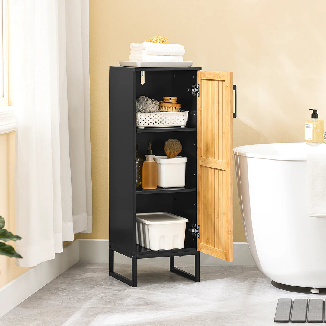Slankt badeværelsesskab i bambusdesign (30 x 30 x 90 cm)
